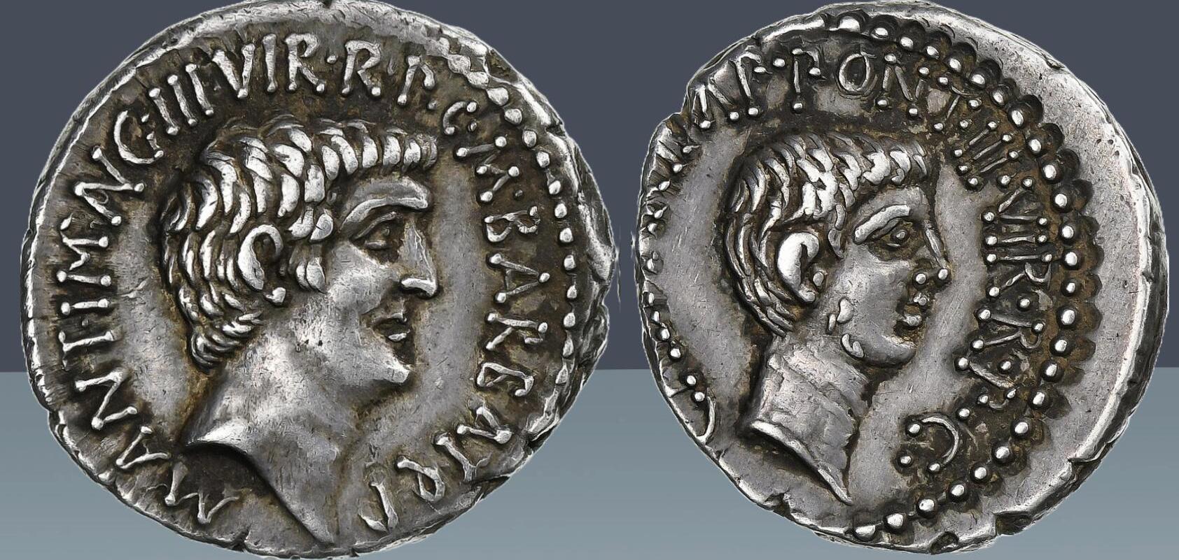 Roman Republic Denarius Marc Antony and Octavian. Ephesus. EF ...