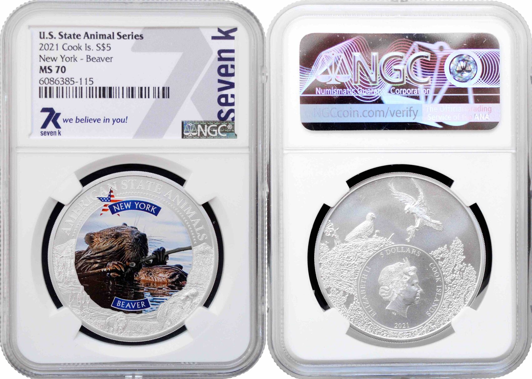 5 dollars Cook Islands 2021, NGC MS70, U.S. State Animal - New York ...