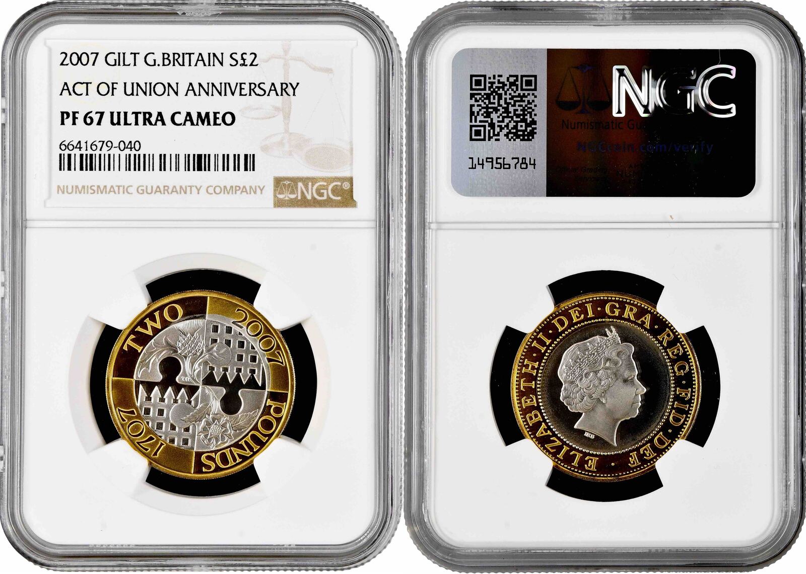 2 pounds Great Britain 2007, NGC PF67 UC, Acts of Union 1707 silver