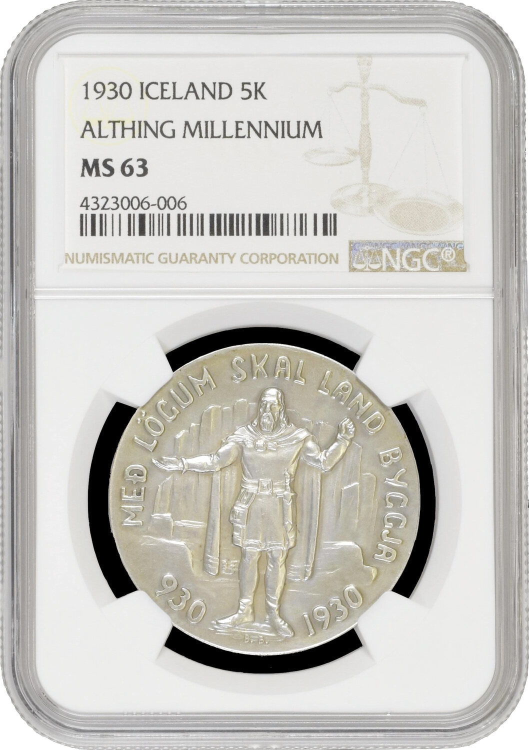 5 kronur Iceland 1930, NGC MS63, 1000th Anniversary - Althing | MA-Shops