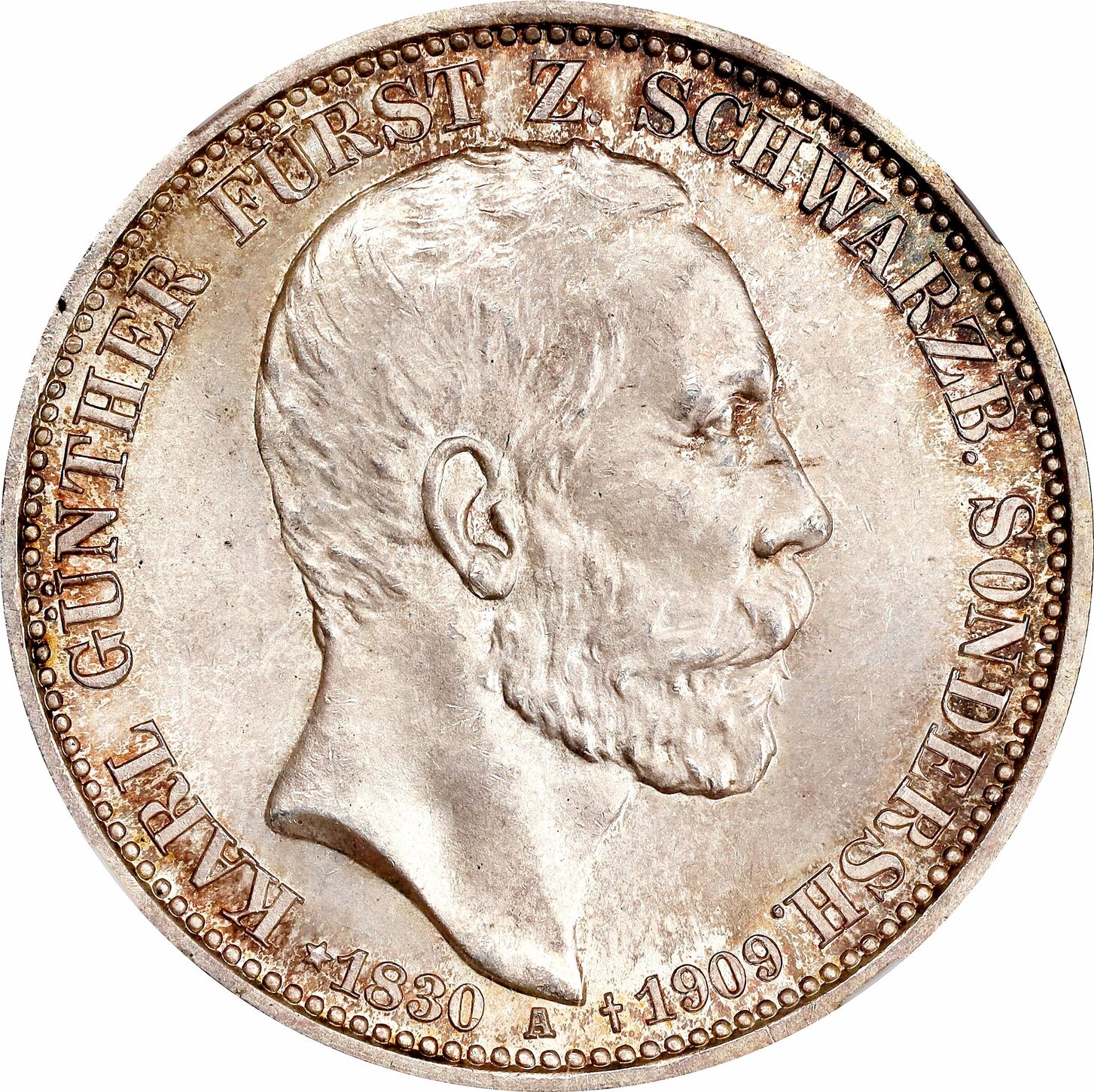 3 mark SchwarzburgSondershausen 1909, NGC MS64, Death of Charles