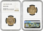20 reis Brazil 1869, NGC MS64 BN, Emperor Pedro II (1831 - 1889) -