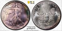 1 dollar USA 1989, PCGS MS68, American Silver Eagle RAINBOW TONED -