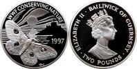 2 pounds Guernsey 1997, PROOF, WWF Conserving Nature - Emperor Moth -