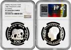 100 Shilingi Tanzania  1986, NGC PF70 UC, World Wildlife Fund - Elephant