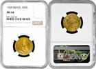 500 reis Brazil 1928, NGC MS66, First Republic (1889 - 1942) -