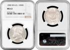 SOUTH AMERICA 1000 reis Brazil 1888, NGC MS63, Emperor Pedro II (1831 - 1889) silver coin -