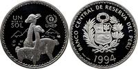 SOUTH AMERICA 1 sol Peru 1994, PROOF, Environmental Protection - Vicunas silver coin -