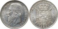 EUROPE 1 franc Belgium Flemish, UNC, King Leopold II (1865 - 1909) silver coin -