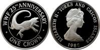 COLONIES & TERRITORIES 1 crown Turks and Caicos Islands 1988, PROOF, World Wildlife Fund - Rock Iguana -