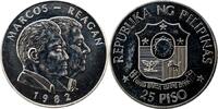 ASIA 25 piso Philippines 1982, UNC, Marcos and Reagan silver coin -