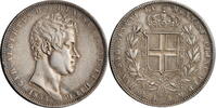 5 lire Sardinia 1835 P, XF-AU, King Charles Albert (1831 - 1849) -