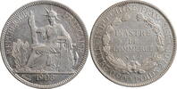 1 piastre Indochina 1908, XF, French Indochina (1885 - 1954) -