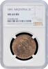 2 centavos Argentina 1891, NGC MS64 BN, Argentine Peso (1881 - 1969) -