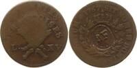 Französische Kolonien - Guadeloupe 3 Sous 9 Deniers (1/4 Escalin) Überprägung 1793 mit Stempel RF in Oval auf Sol des Colonies 1767 -