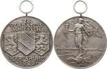 Weimarer Republik, Baden, Stadt Karlsruhe Tragbare Silbermedaille (990) v. Ehehalt, a.d. 28. Verbandsschießen, 3 Wappen / Geflügelter Genius auf Erdball -