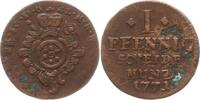 Mainz, Erzbistum 1 Pfennig Emmerich Joseph von Breitbach-Bürresheim, 1763 - 1774, Erfurt -