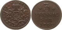 Mainz, Erzbistum 3 Pfennig Johann Friedrich Karl Graf von Ostein, 1743 - 1763, Erfurt -