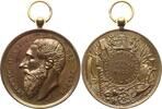 Belgien, Königreich Tragbare vergoldete Bronzemedaille Leopold II., 1865 - 1909, v. Hart, TENTOONSTELLING DER HOPBONDEN -