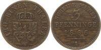 Preu&szlig;en, K&ouml;nigreich 3 Pfennig 1866 A Wilhelm I., 1861 - 1888 Sehr sch&ouml;n 6,00 EUR  zzgl. 5,00 EUR Versand