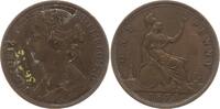 Großbritannien 1 Penny Victoria, 1837 - 1901, aus alter Sammlung mit Tuscheziffer -
