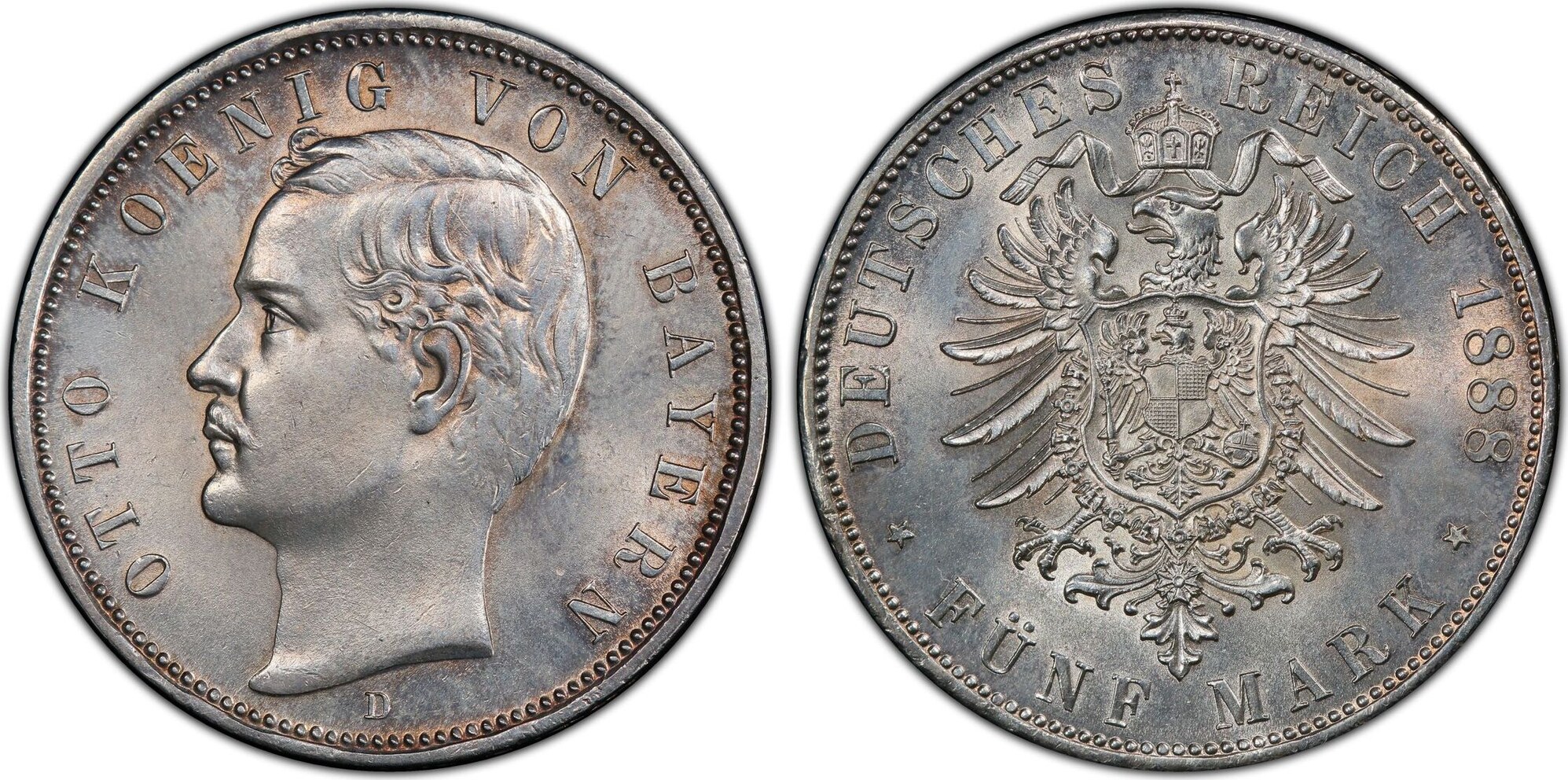 Bavaria 1888-D 5 Mark Bayern 1888 Otto von Bayern PCGS Genuine - UNC ...