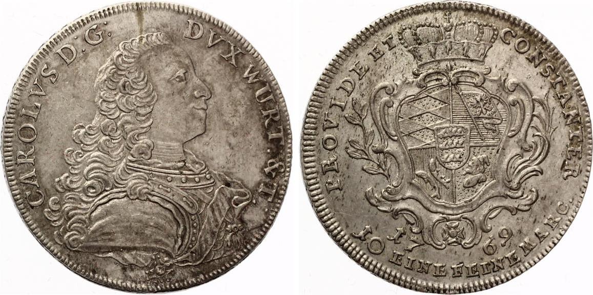 Württemberg Konventionstaler Karl Eugen 1744 1793. Taler 1769 vz