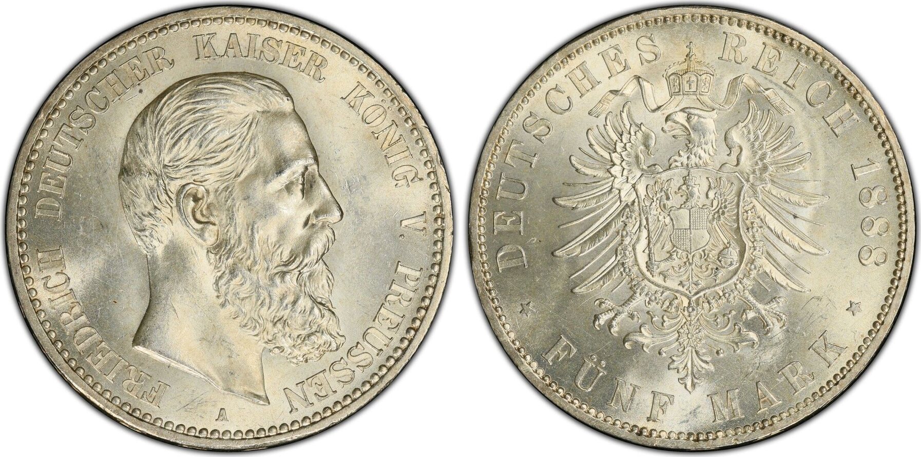 Prussia 5 Mk Preussen 1888 A 5 Mark J 99 Friedrich 99 Tage Kaiser MS64 Prussia 5 Mk Preussen 1888 A 5 Mark J 99 Friedrich 99 Tage Kaiser MS64