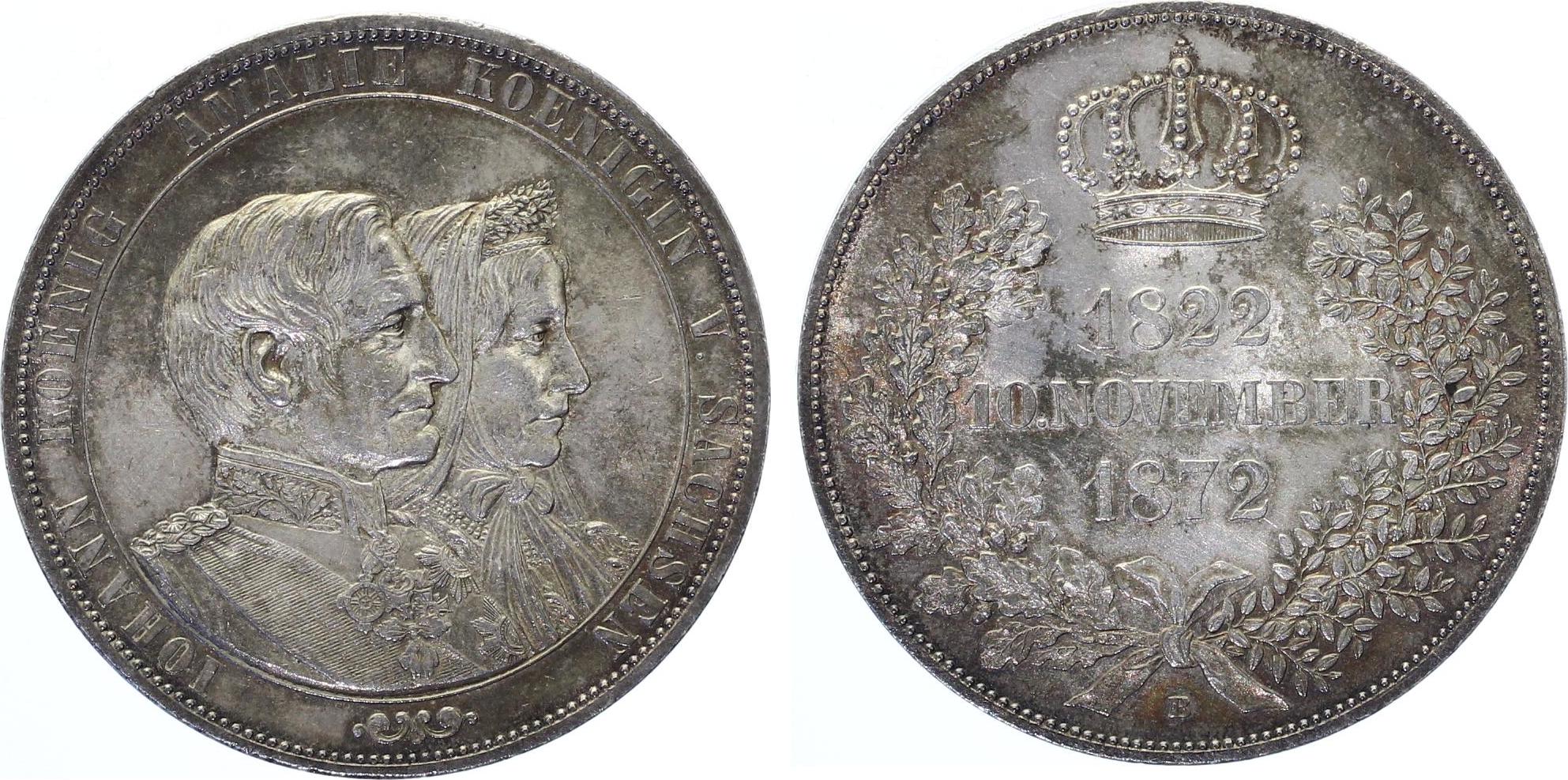 SACHSEN Doppelter Vereinstaler 1872 B Goldene Hochzeit AKS 160 Johann ...