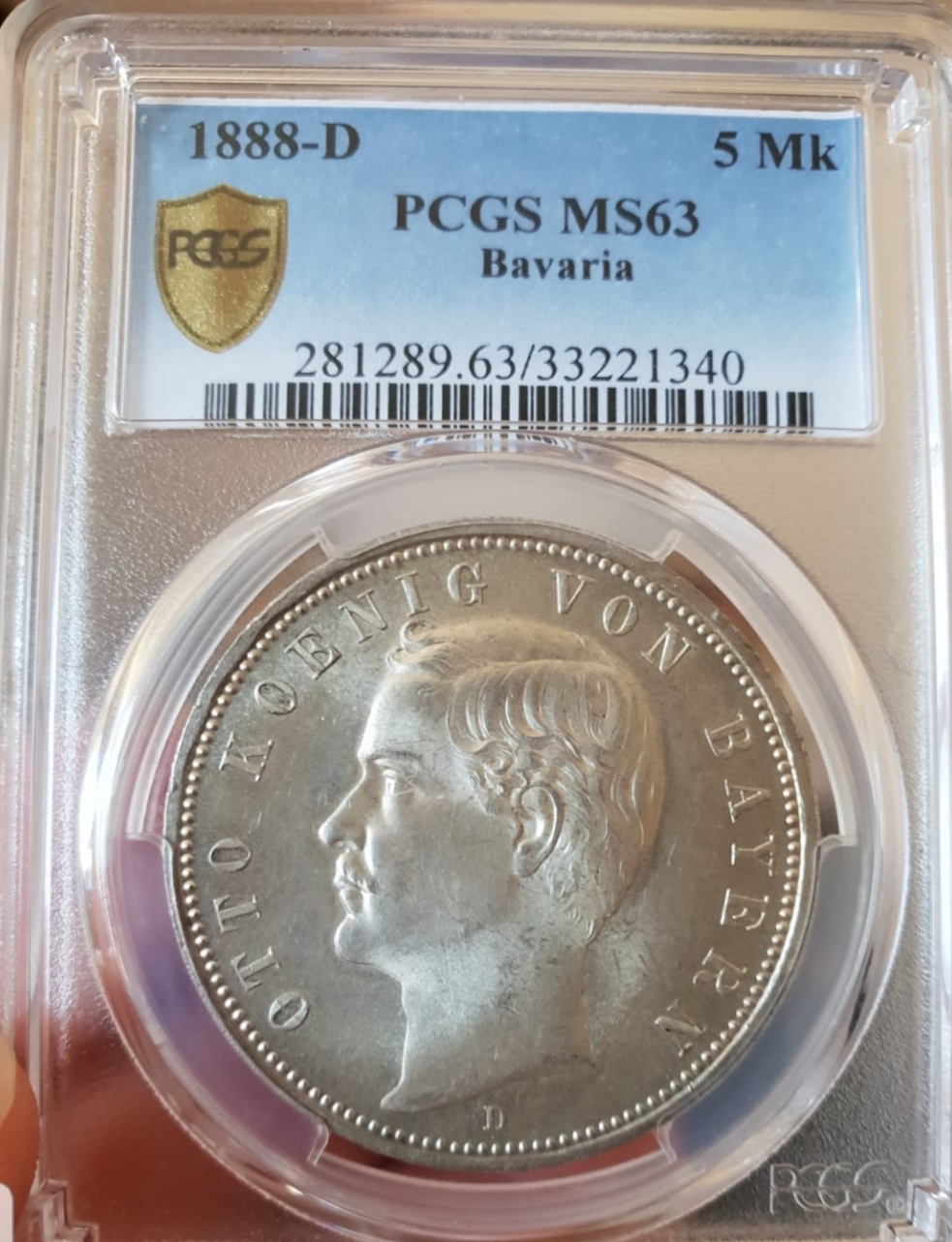 Bavaria 1888-D 5 Mark Bayern Otto 1888 Jaeger 44 PCGS MS63 | MA-Shops