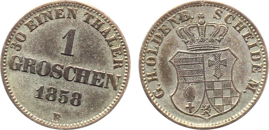 1858 B Oldenburg 1 Groschen Ss-vz | MA-Shops