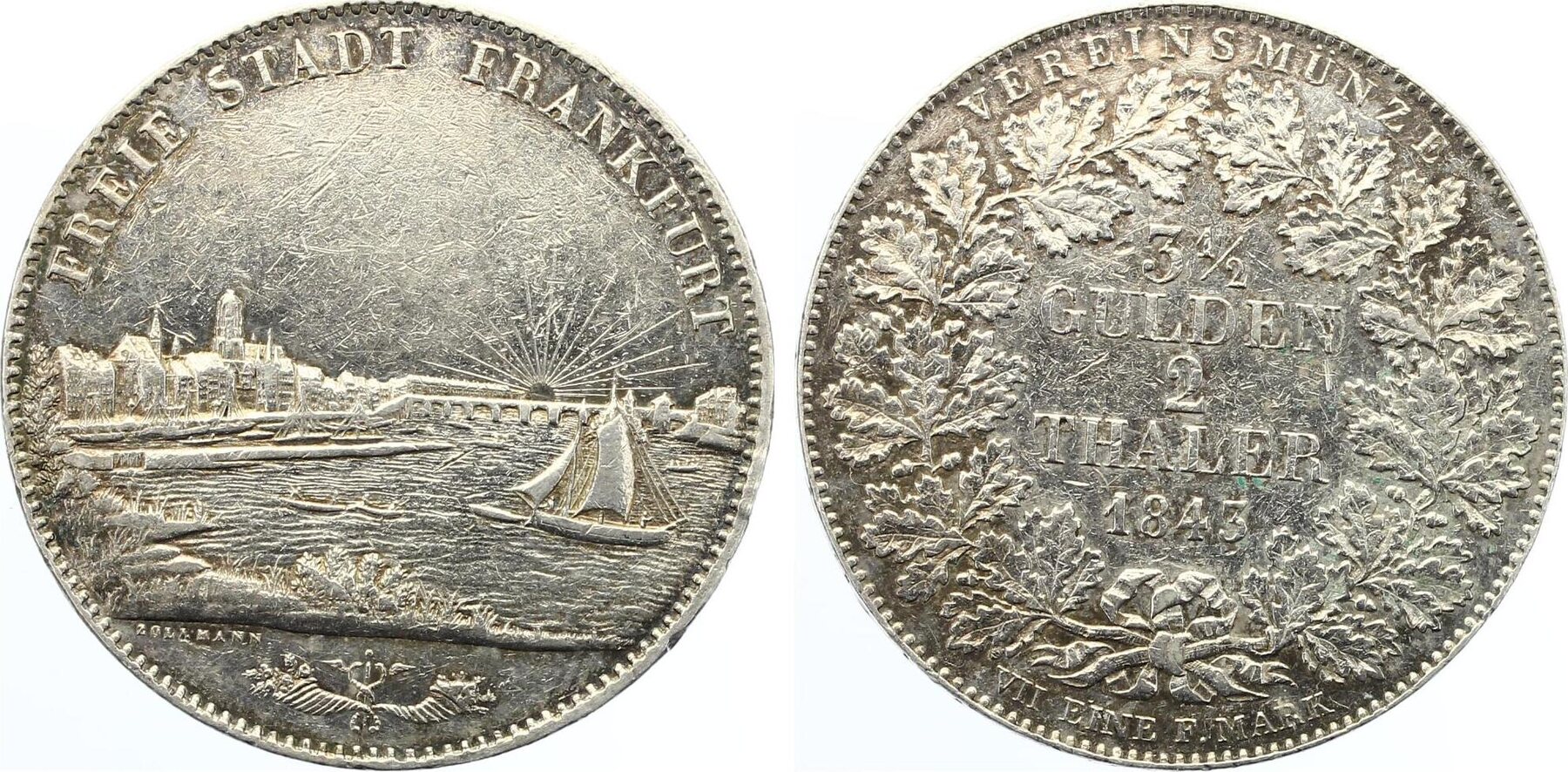 1843 Doppeltaler Franfurt Stadtansicht 2 Taler Frankfurt Ss-vz | MA-Shops