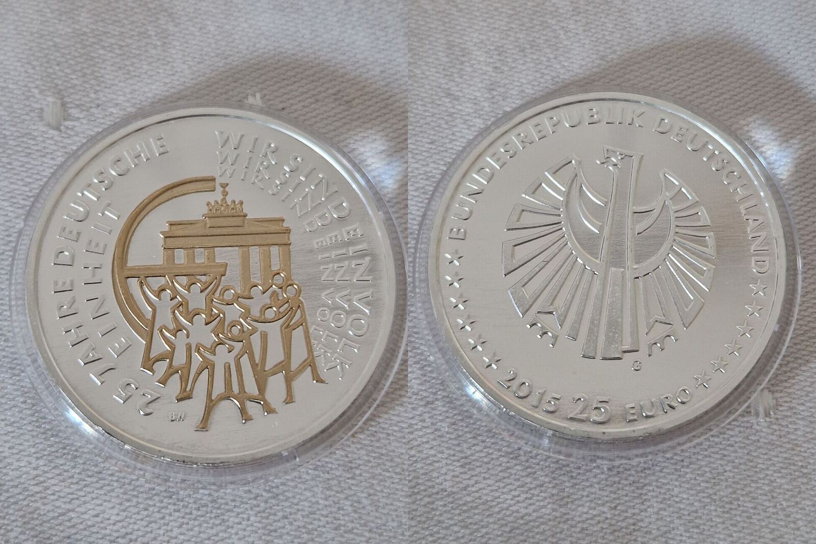 Gold Gedenkprägung 25 Jahre Deutsche Einheit 2015 2015 G 25 Euro 25 Jahre Deutsche Einheit 2015 bankfrisch teilvergoldet