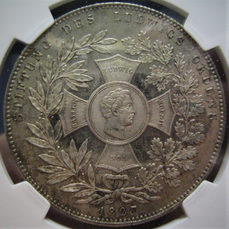 GERMANY 1827 Bayern Taler Ludwig I Ludwigsorden NGC MS 63