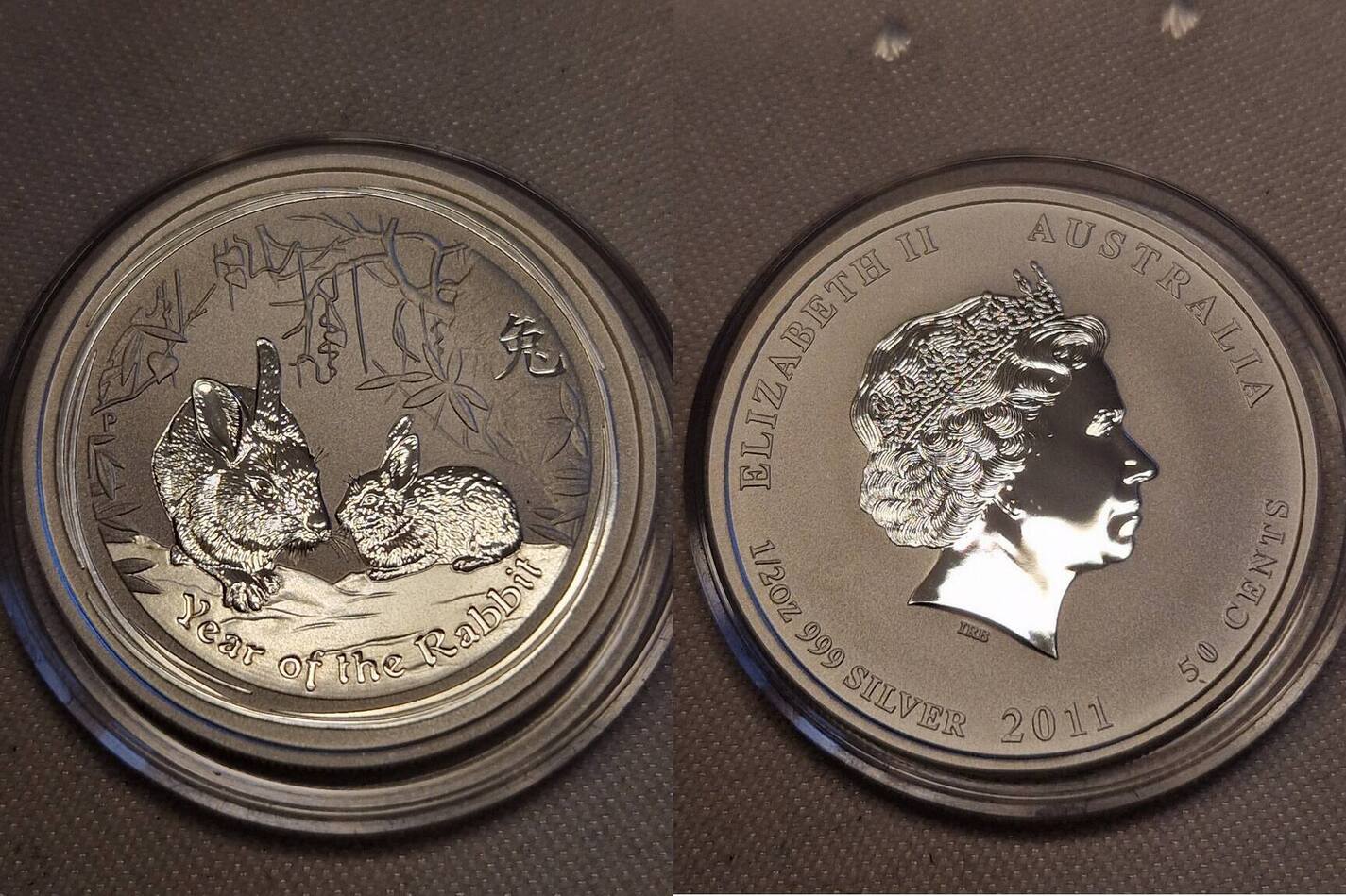 Australien - 50 Cents 2011 Silber - Lunar II Hase Rabbit 1/2 Unze ...