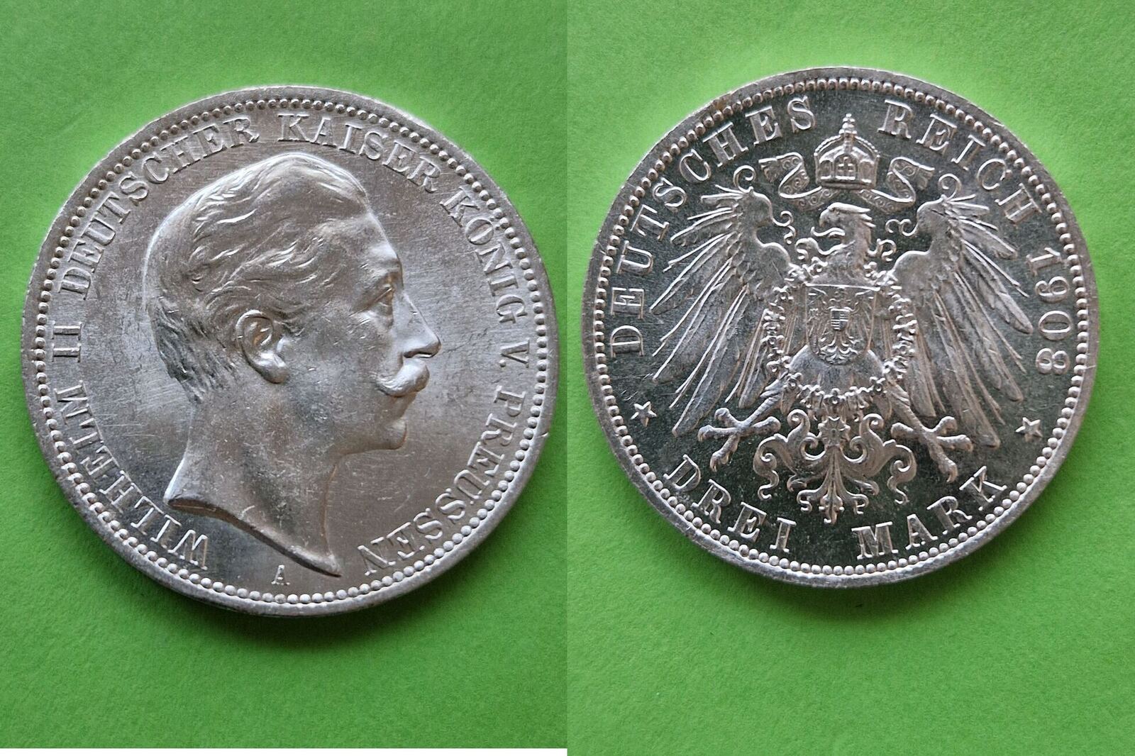 1908 3 Mark Preussen Wilhelm II BANKFRISCH | MA-Shops