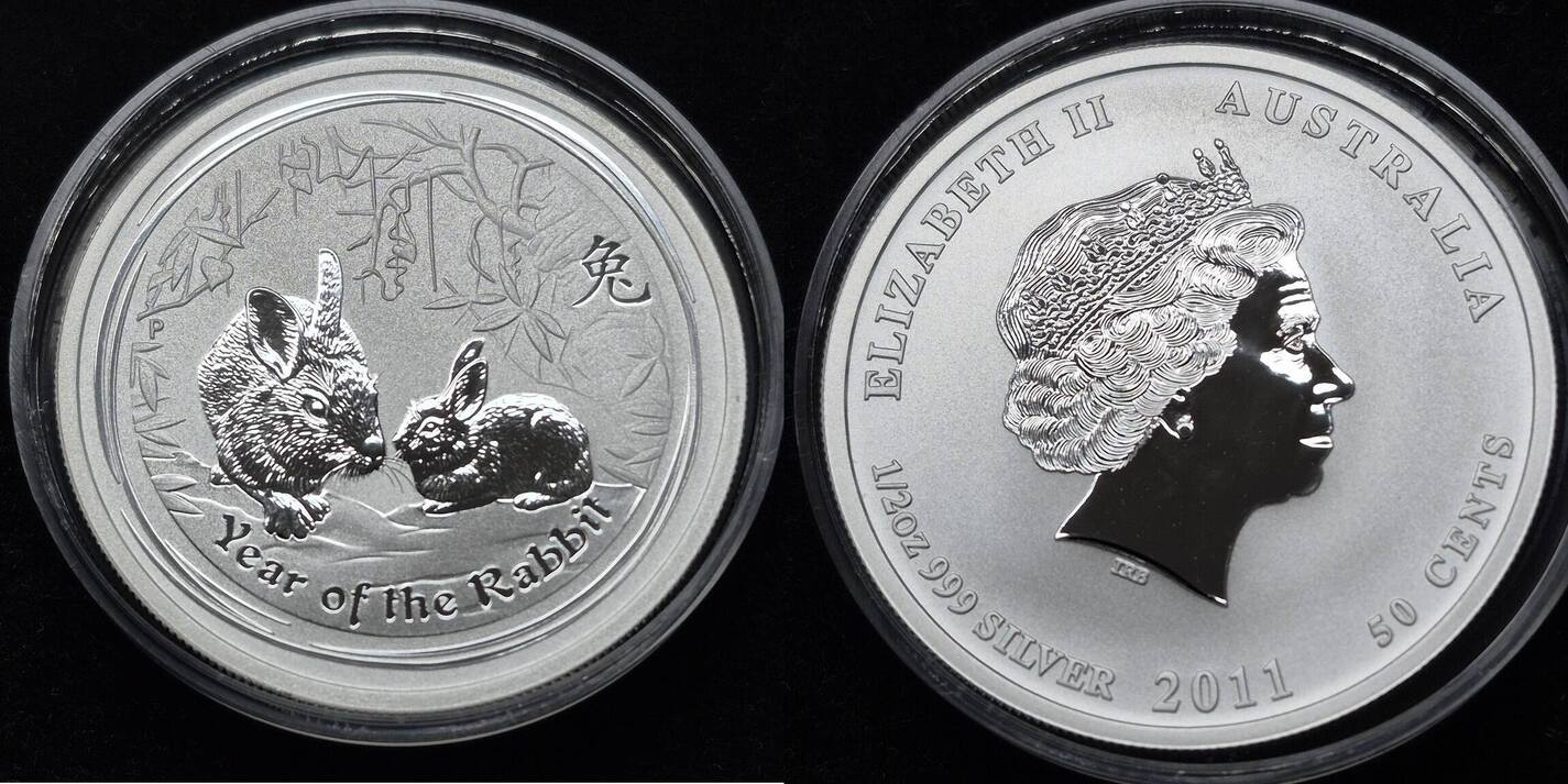 Australien - 50 Cents 2011 Silber - Lunar II Hase Rabbit 1/2 Unze ...
