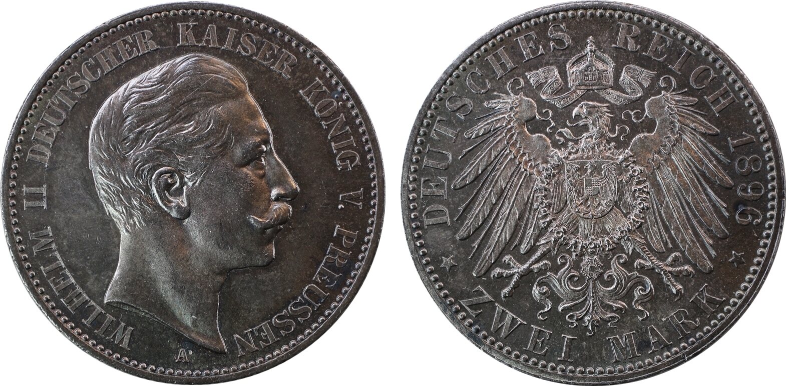 1896 2 Mark Preussen Wilhelm II Jaeger 102 Fast Stempelglanz MA Shops