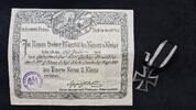 Kaiserreich Orden und Verleihungsurkunde für das Eiserne Kreuz 2. Klasse 1. Weltkrieg -