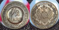  1902 A  1/2 Mark 1902 (eingepunzt) A geriffelter Rand. Silber Schaaf 16/ G 22 Fast prägefrisch feine Patina sehr selten