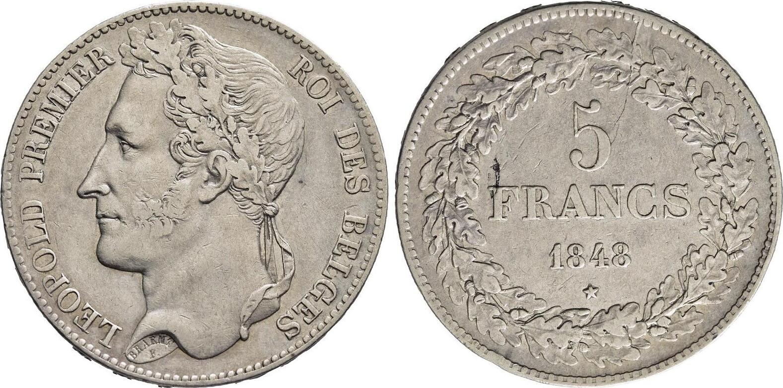 Belgien 5 Francs 1848 Leopold I. 1830 1865 ss