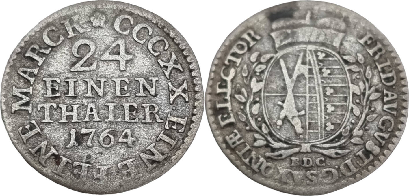 Sachsen 1/24 Taler 1764 EDC Kurfürst Friedrich August III. 1763 1806