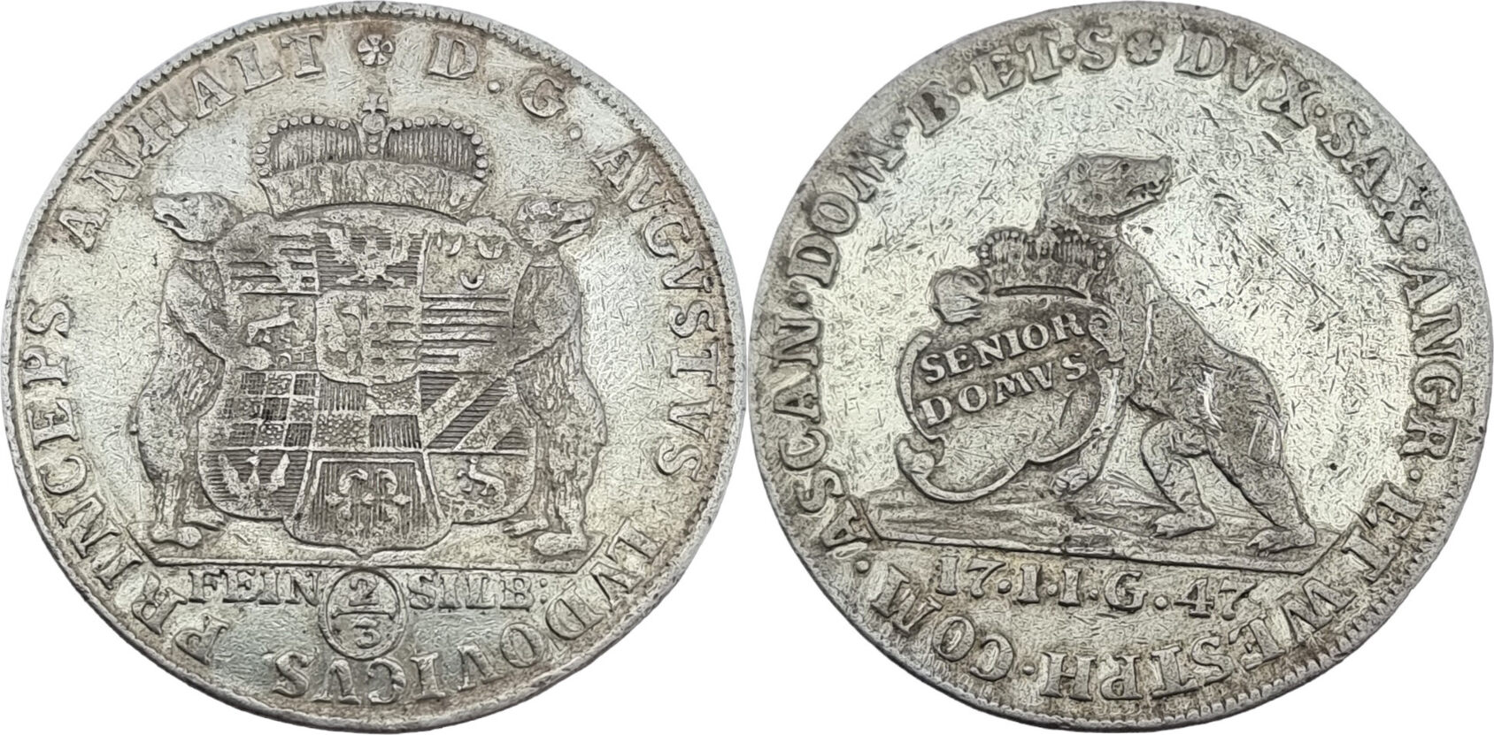 AnhaltKöthen 2/3 Taler 1747 IIG August Ludwig 1728 1755 ss