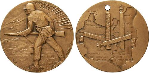 Bronzemedaille 1990 Erinnerung an die Teilung Polens 1939, Ptain vz