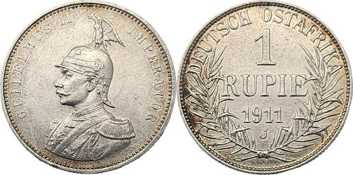 Deutsch-Ostafrika 1 Rupie 1911 J Wilhelm II. 1888 - 1918 vz