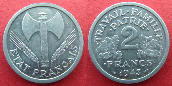 France 2 francs Bazor 1943 aluminium, G.536 SUPERBE+ vz+ | MA-Shops
