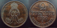 Allemagne, Deutschland, Hannover, Hannovre 2 pfennig Hanover, Hannovre 1860, KM.234 TTB+ -