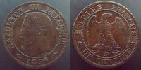 France 1 centime NAPOLEON III 1855 D Lyon Ancre, G.86 légèrement voilée sinon TTB -