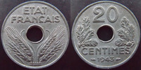France 20 centimes zinc 1943, G.321 SUPERBE+