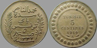 Tunisie TUNISIE, TUNISIA, 5 centimes 1914 A, Mohamed En Naceur, Bey, LEC 78 TTB+